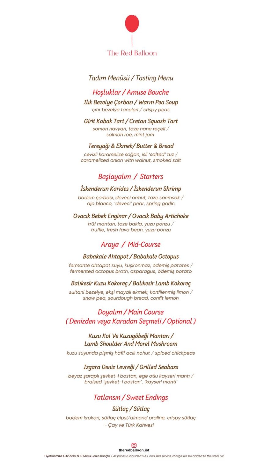 Menu The Red Balloon Restaurant